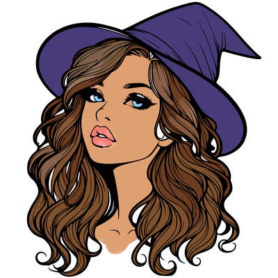 realistic witch girl with wavy hair and lips