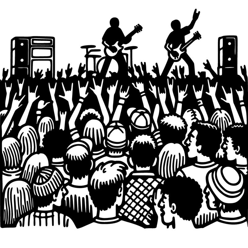 bold and clean: a crowd of fans at a grunge concert.