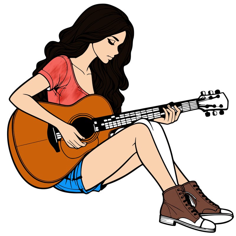 realistic woman play guitar