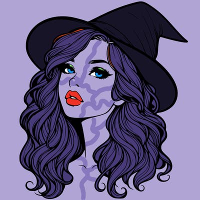 realistic witch girl with wavy hair and lips