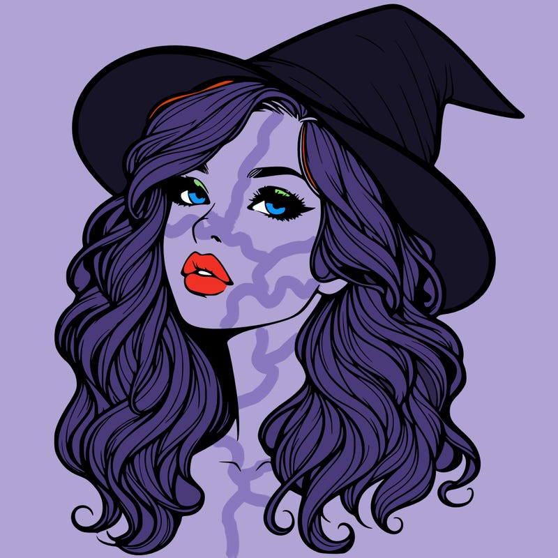realistic witch girl with wavy hair and lips
