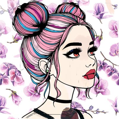 realistic girl with buns on the top of her head