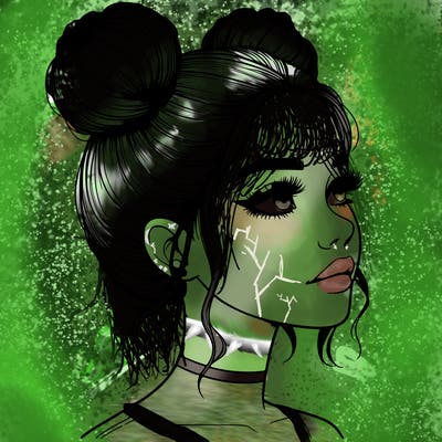 realistic girl with buns on the top of her head