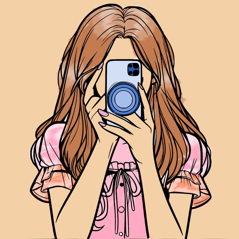 a realistic girl holding her phone taking pictures