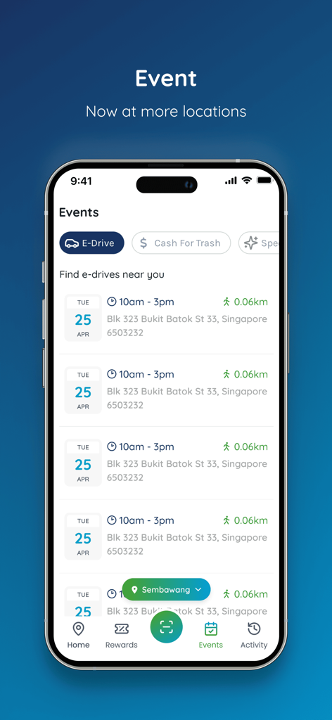 ALBA STEP UP - List of local recycling and sustainability events on the ALBA STEP UP mobile app.
