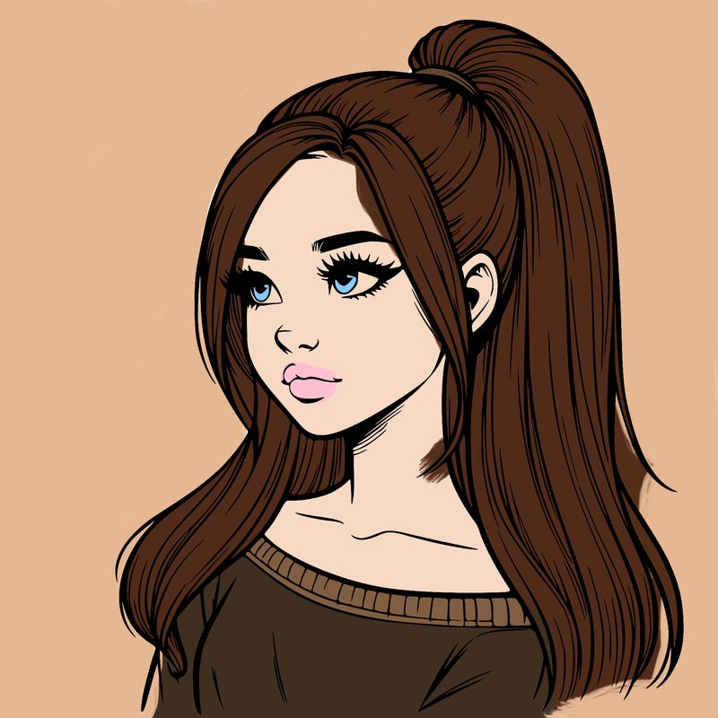 realistic girl with a high ponytail