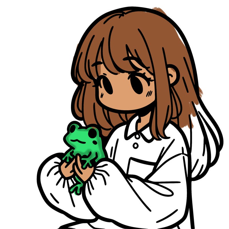 girl with long hair and a oversized shirt. and she is holding a frog