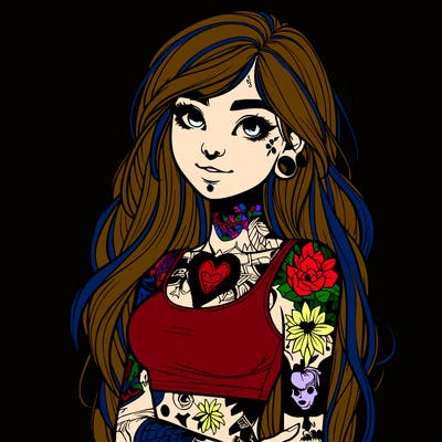 realistic girl with many tattoos