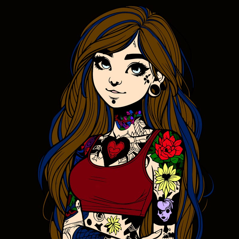 realistic girl with many tattoos