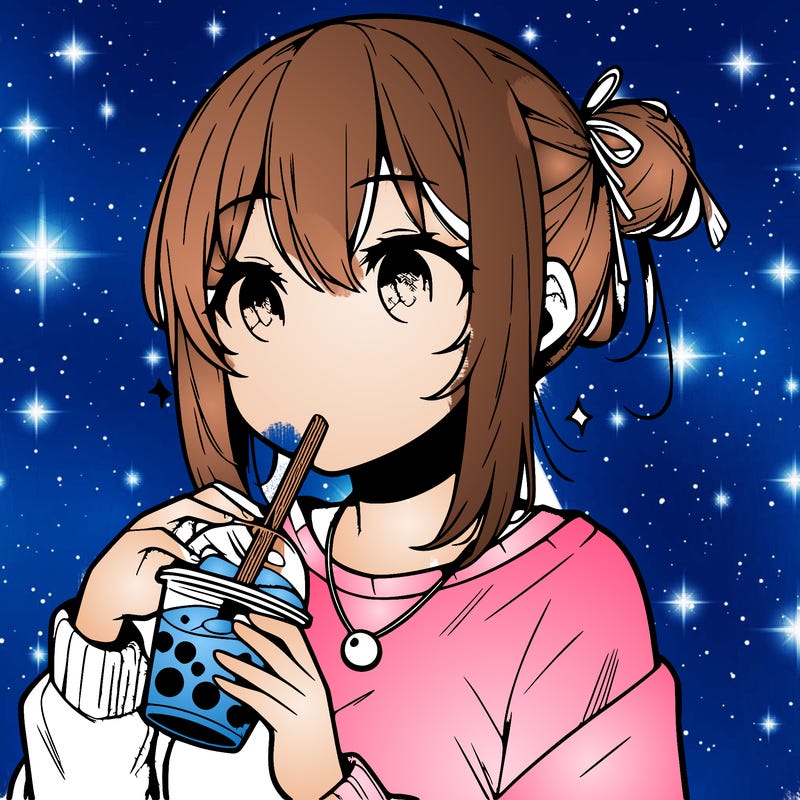 manga character drinking boba