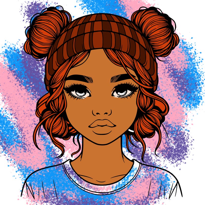 realistic girl with buns in her hair with a beanie on