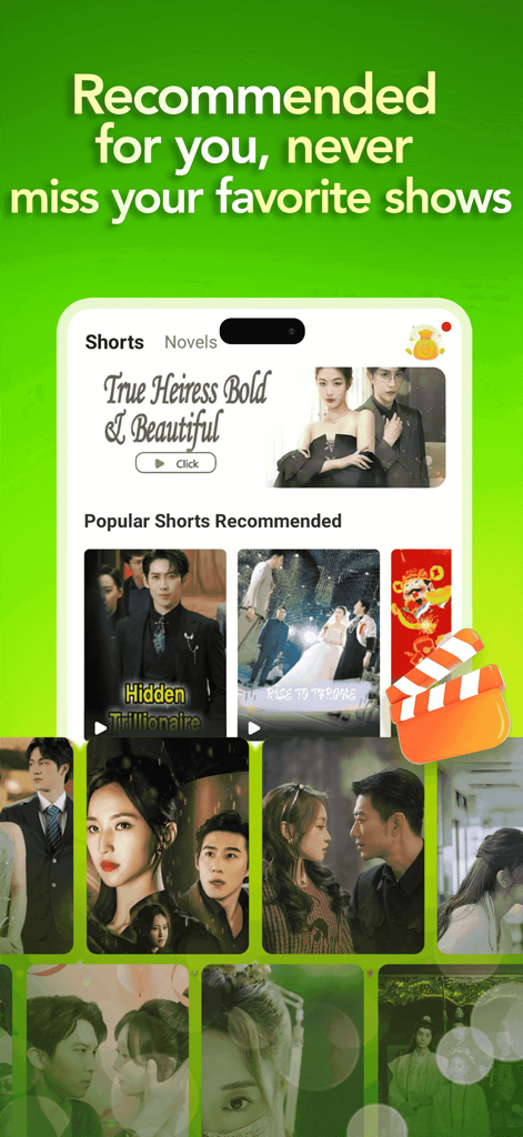 FunDrama - Funflip - Interfaz de la aplicación FunDrama mostrando recomendaciones personalizadas de dramas cortos y programas populares como Hidden Trillionaire.