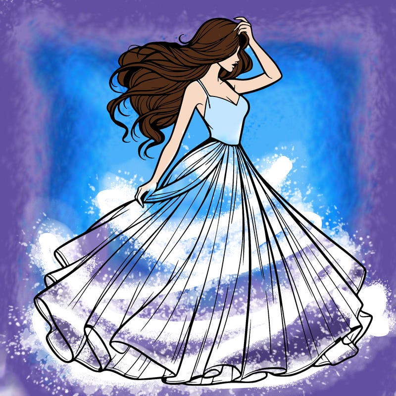 realistic woman with dress flowing in the wind