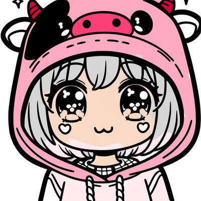 kawaii girl with cow hoodie