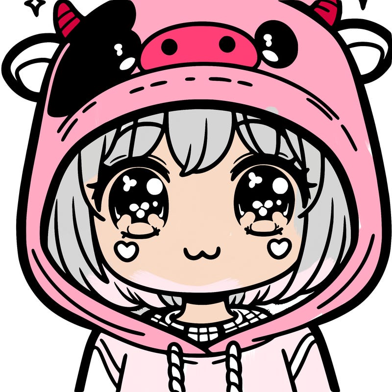 kawaii girl with cow hoodie