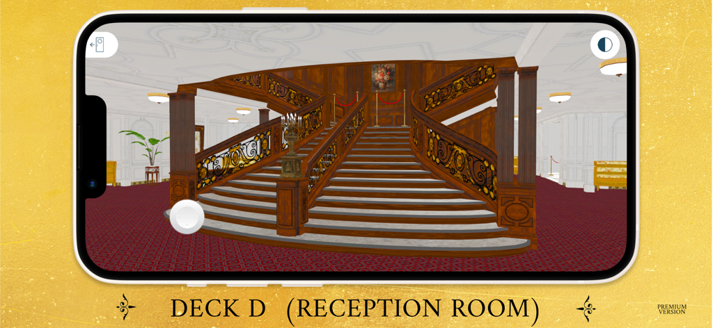 3D virtual tour of the Titanic Deck D reception room and grand staircase