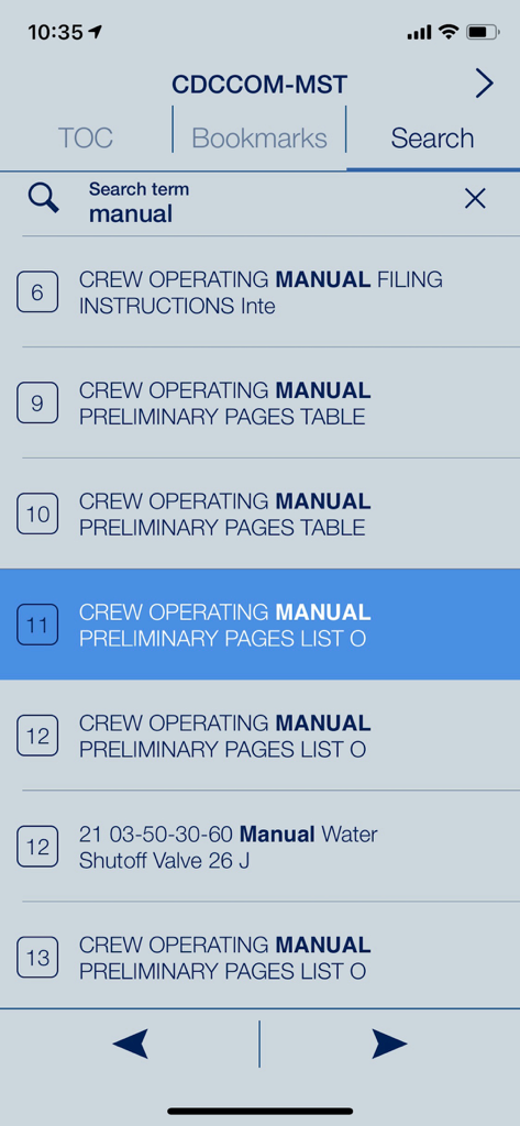 Search results for manual within the Airbus A220 Flight Deck app interface