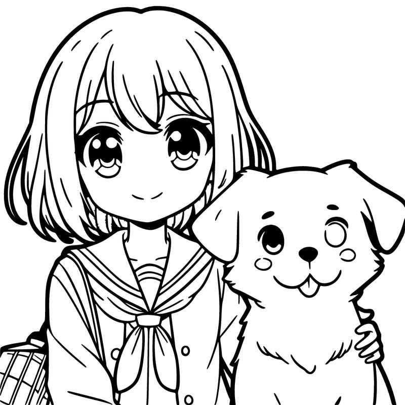 anime girl with a dog