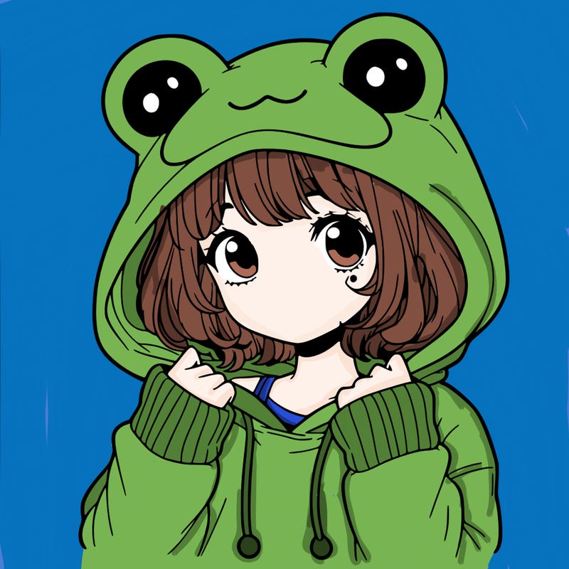 a cute teenage girl wearing a frog hoodie