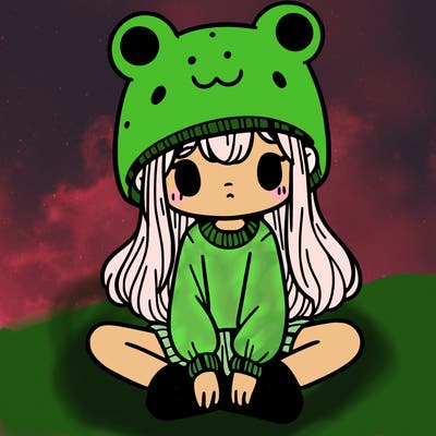a girl wearing a frog hat and some frog socks