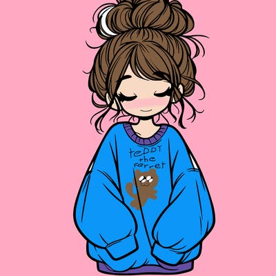 girl with baggy sweatshirt and messy bun
