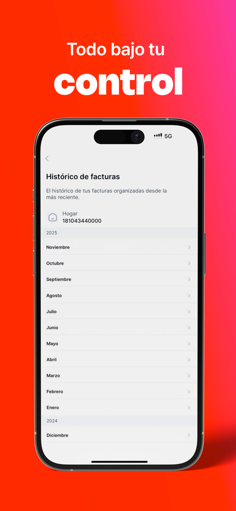 Mi Mas - Mi Mas mobile app screen showing billing history and invoice management for users