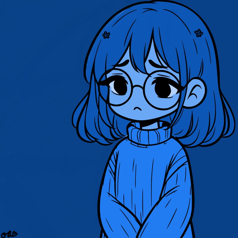 sad girl with glasses in a sweater