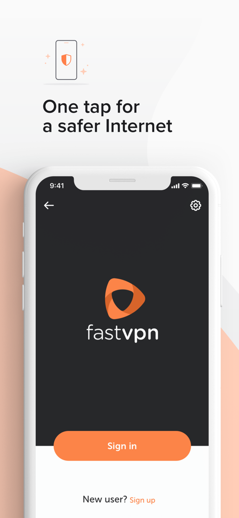 FastVPN app login screen on iPhone with the slogan One tap for a safer Internet