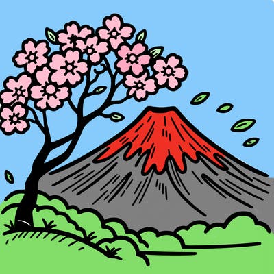 mount fuji with a cherry tree