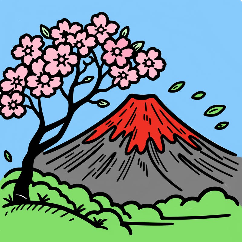 mount fuji with a cherry tree