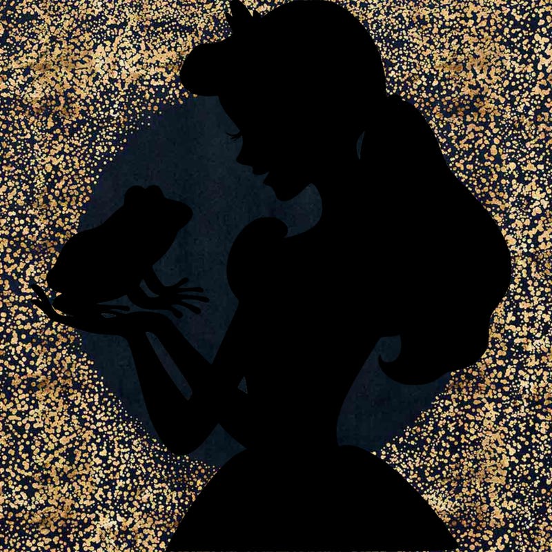 a shadow of a princess holding a frog realistic