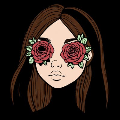 a realistic girl with roses for eyes