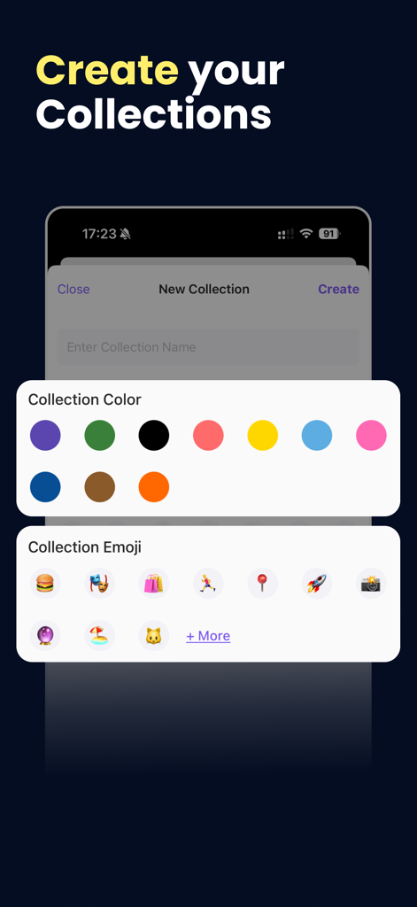 InMarker - Save Reel & Video - Interface for creating custom video collections with color and emoji selection in the InMarker app