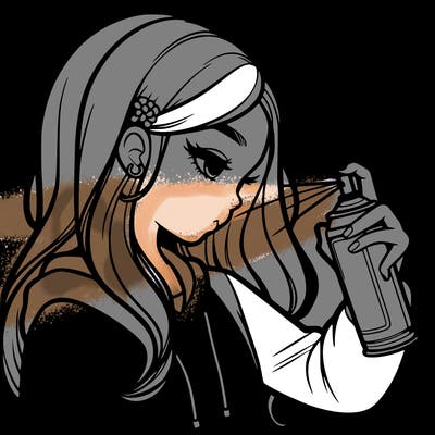 a realistic girl spray painting