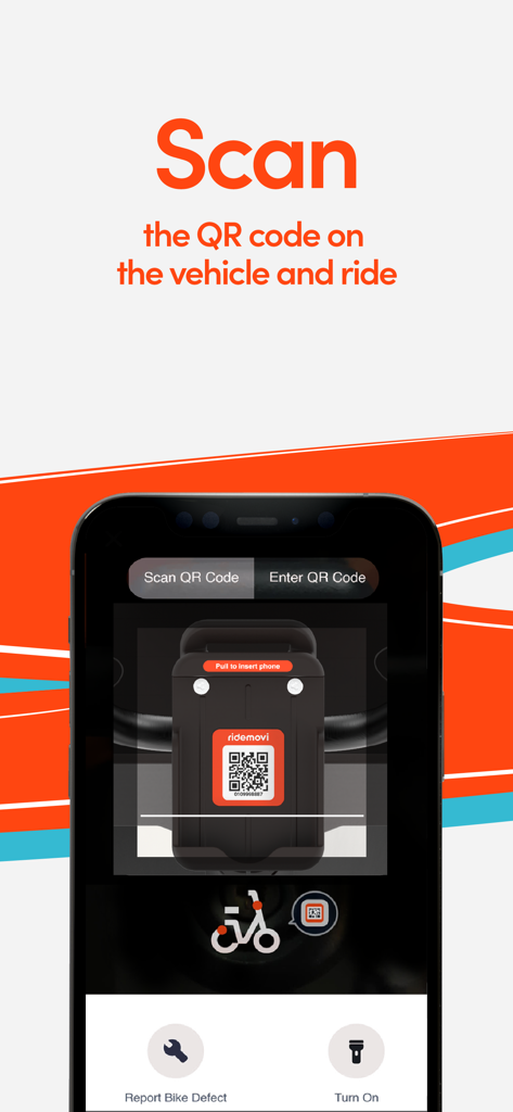 Oberfläche der RideMovi App zum Scannen eines QR-Codes zum Entsperren eines Fahrzeugs