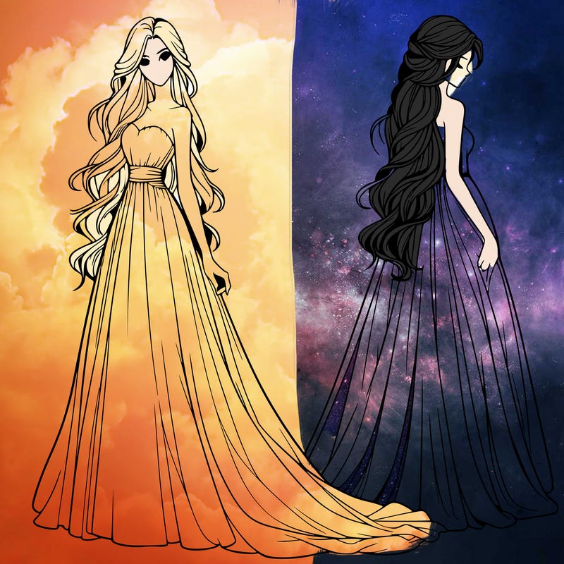 realistic woman with long flowing dress