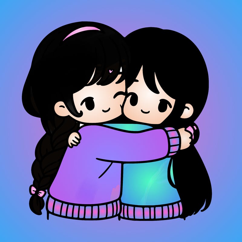 a girl hugging her sister