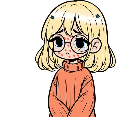 sad girl with glasses in a sweater