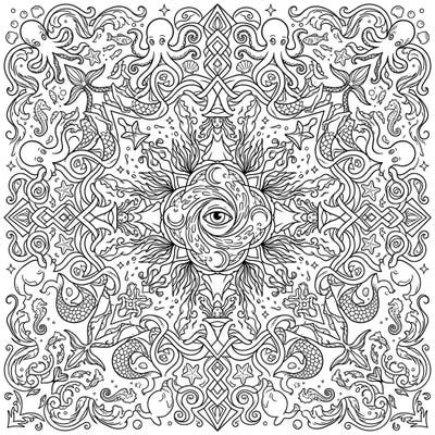 Explore the depths of your creativity with this enchanting Sea Witches Mandala coloring page, where mythical ocean magic meets intricate symmetrical design. Perfect for adults and teens seeking a captivating artistic escape into an underwater world of wonder.
