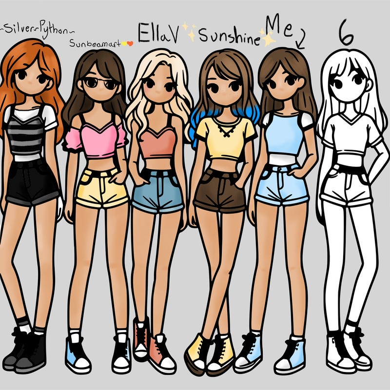 a group of girls wearing crop tops and shorts