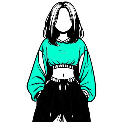 realistic girl faceless with baggy pants and a crop top