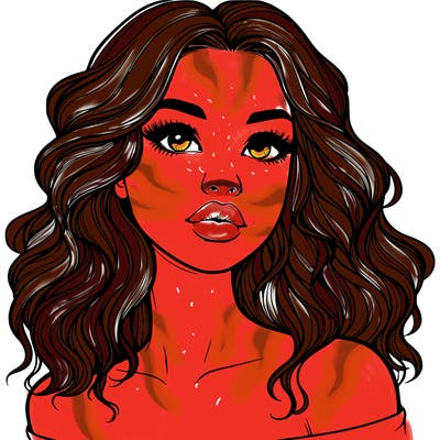 realistic girl with wavy hair and lips