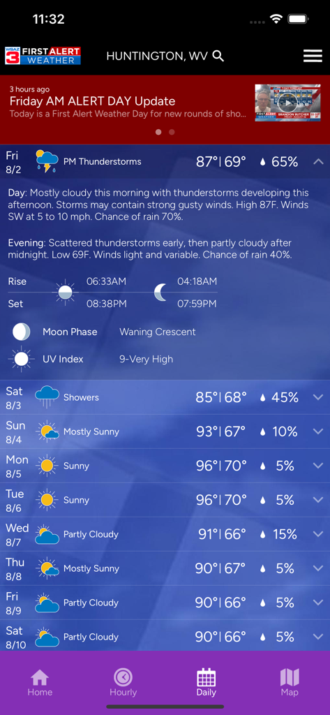 WSAZ Weather - Daily weather forecast for Huntington West Virginia on the WSAZ Weather app