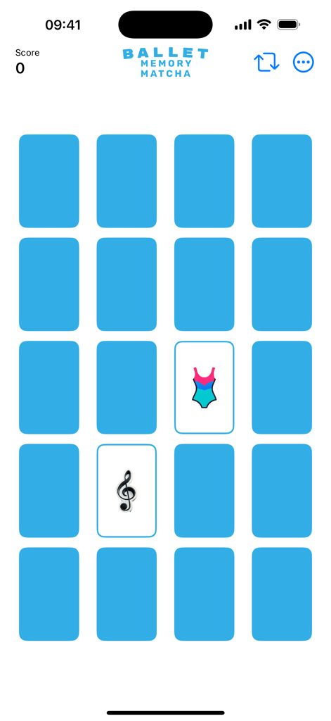 Memory Matcha - A screenshot of Memory Matcha showing a grid of cards with ballet themed icons