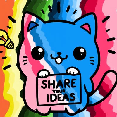 a cute cat saying share your ideas