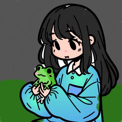 girl with long hair and a oversized shirt. and she is holding a frog