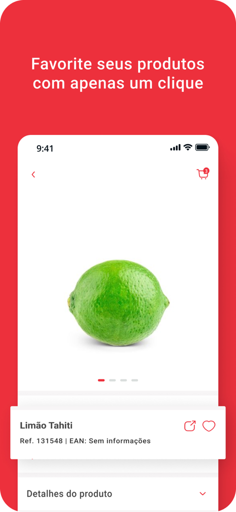Mambo - Mambo supermarket app interface displaying a Tahiti lime product page with an option to favorite products.
