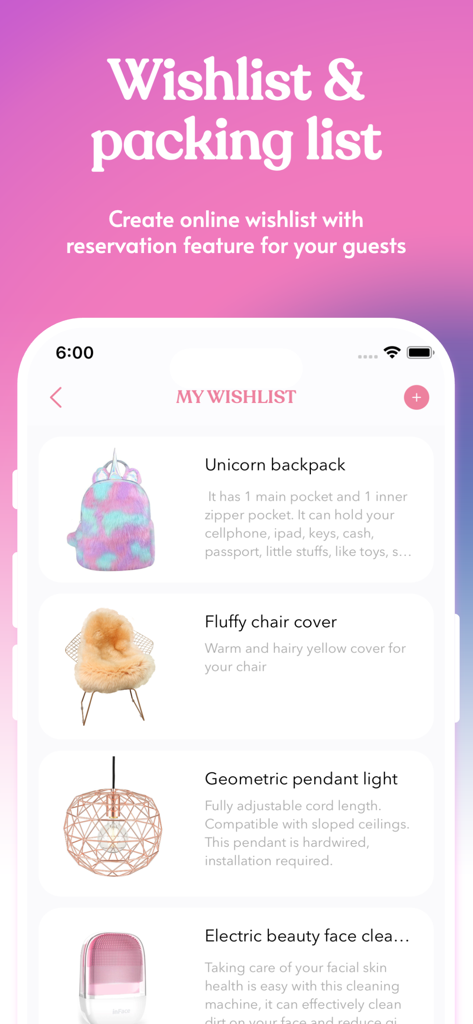 Quincy - Quinceanera Planner - The wishlist and packing list interface of the Quincy Quinceanera Planner app