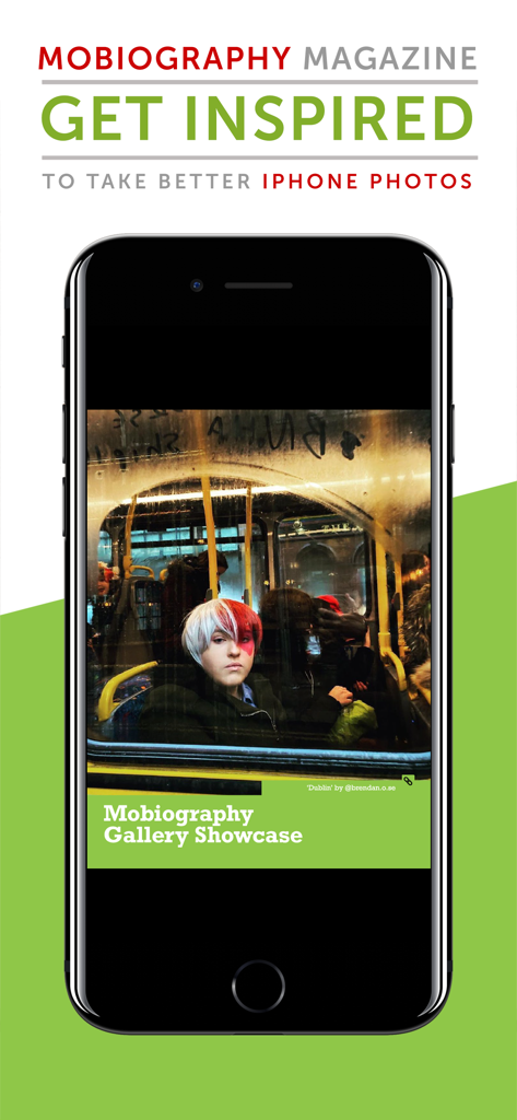 Mobiography Magazine - Mobiography Magazine app interface showing a gallery showcase of iPhone photography for inspiration
