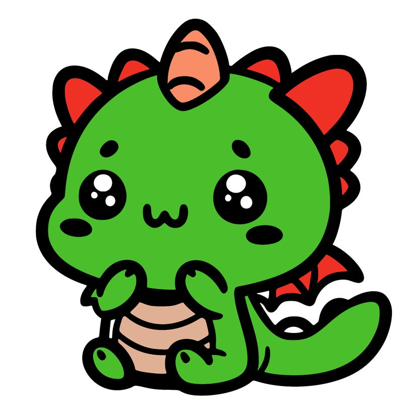 a kawaii-style drawing featuring a cute dragon with a playful face. simple drawing